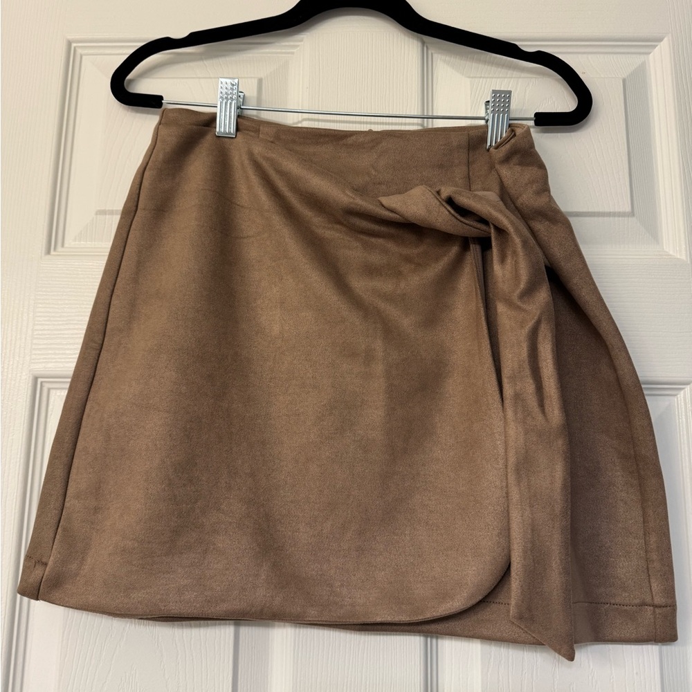 Pink Lily suede side tie mini skirt, size medium